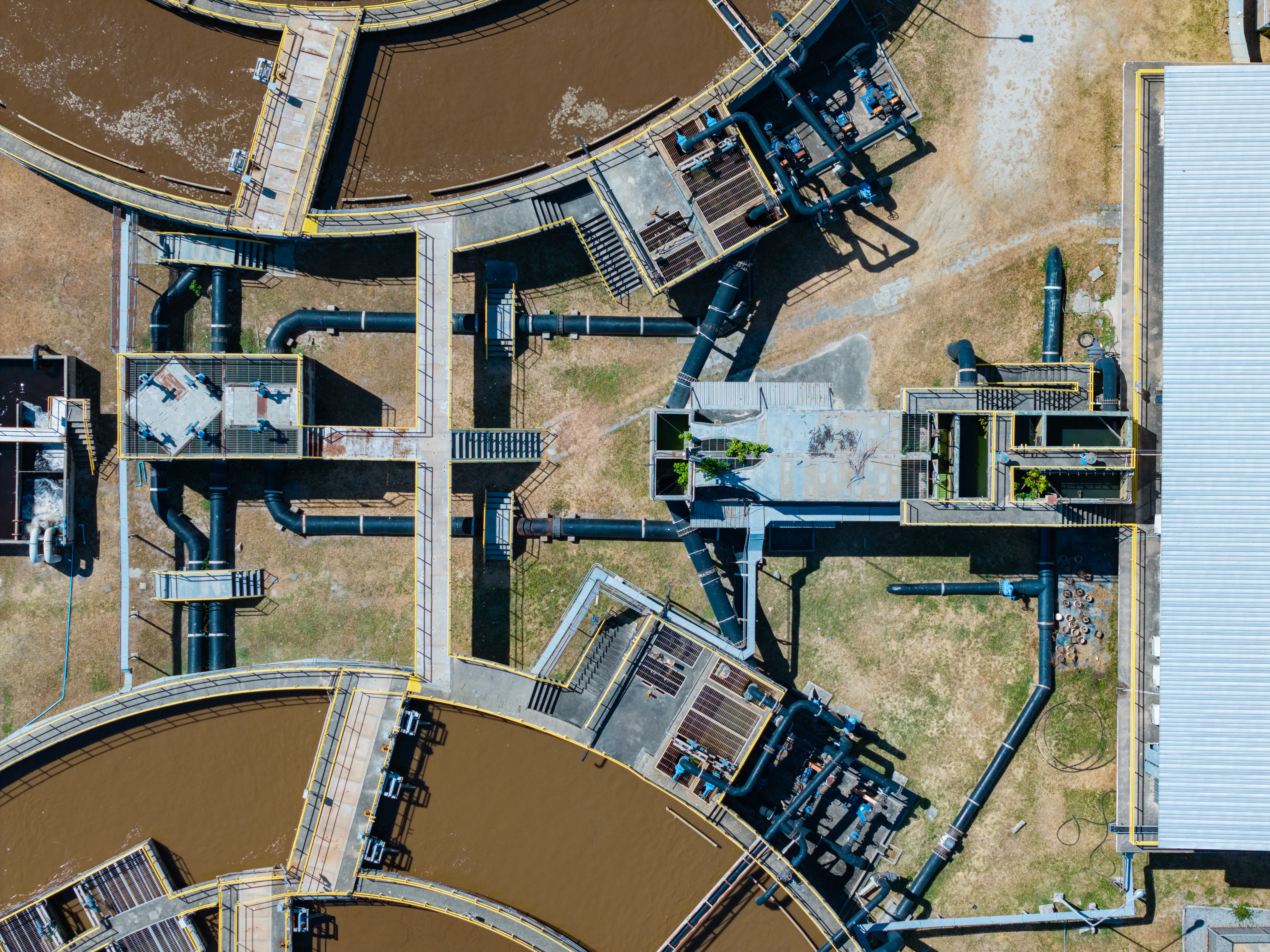Aerial perspective of a wastewater treatment