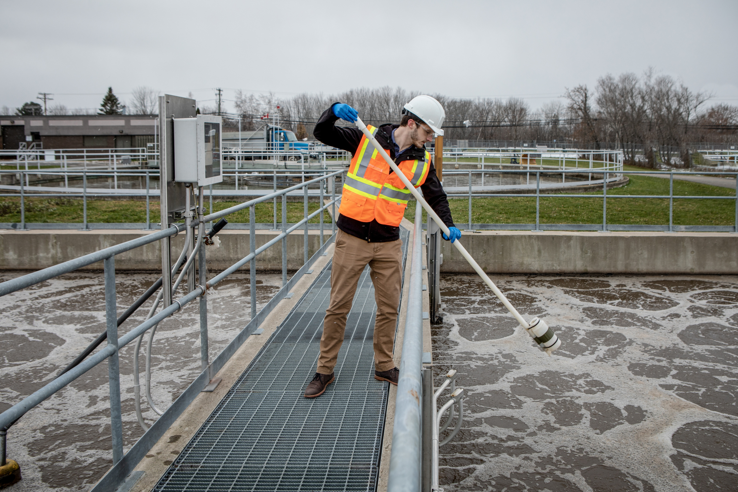 Technician gathering samples